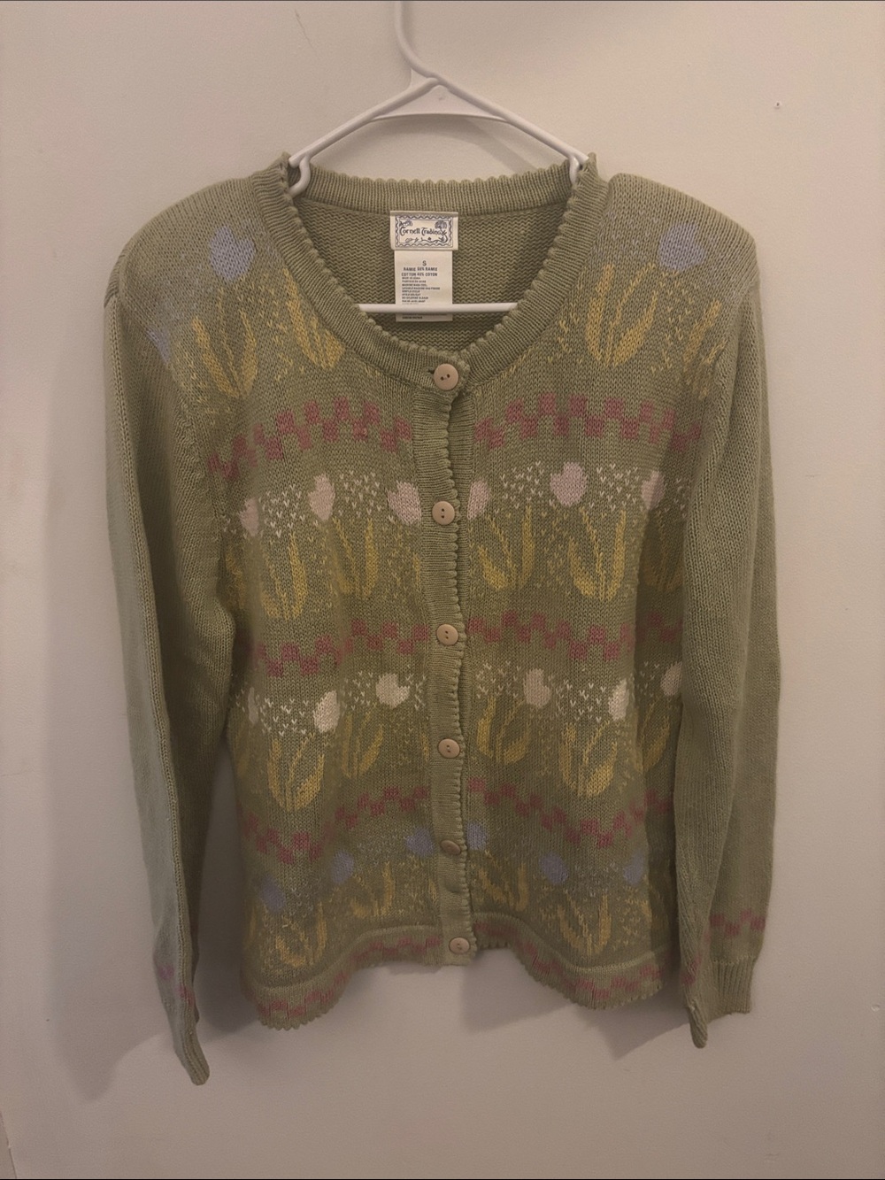 Vintage Cornell Trading April Cornell Tulip Knit Cardigan Green Pastel Small Cot